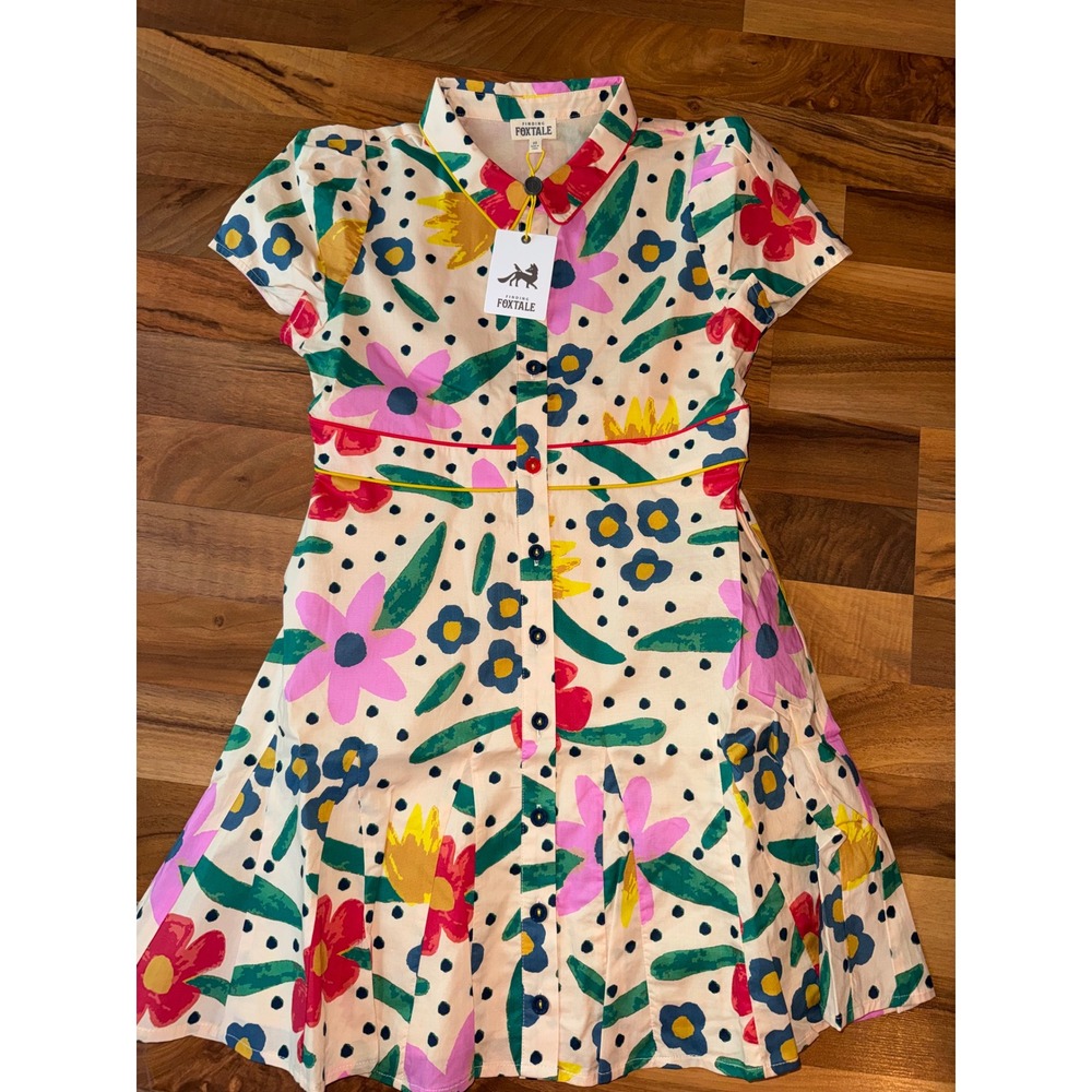 Findingโ Foxtale Floral Shirt Dress Kids 10 Multicolor NEW Button Front Pleated